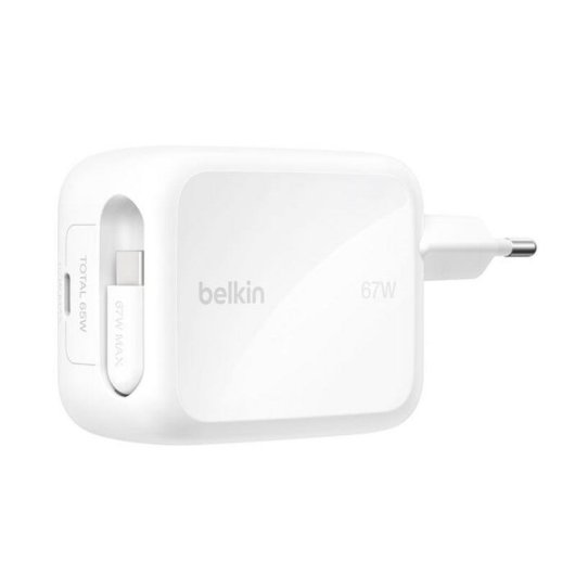 Carregador Belkin UltraCharge 67 W USB-C GaN Cabo Retrátil Branco