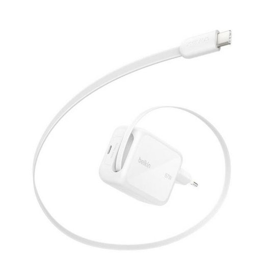 Carregador Belkin UltraCharge 67 W USB-C GaN Cabo Retrátil Branco