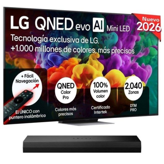 Pack TV LG QNED evo MiniLED AI 55QNED86B6B 55" 4K Ultra HD + Barra de sonido LG S20A