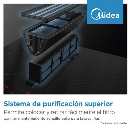 Placa de inducción Midea MIH7480Y225GKH1 80 cm con extractor integrado