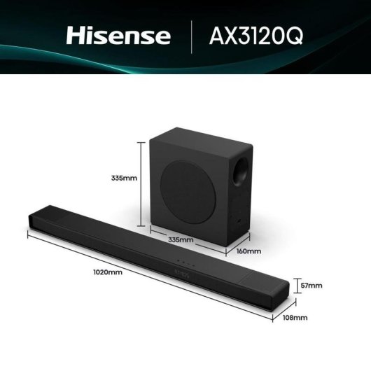 Barra de sonido Hisense AX3120Q 3.1.2 440 W Bluetooth Dolby Atmos negra