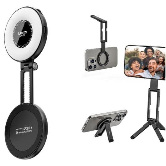 Kit Ulanzi MA60 Negro + LM19 – Trípode Magnético MagSafe y Luz LED para Móvil