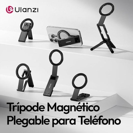Kit Ulanzi MA60 Negro + LM19 – Trípode Magnético MagSafe y Luz LED para Móvil