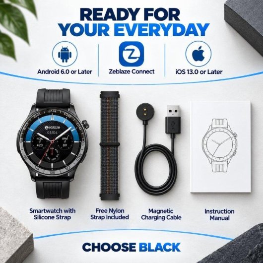 Zeblaze Btalk 4 Pro Bluetooth AMOLED 1,43'' Preto 2 Braceletes