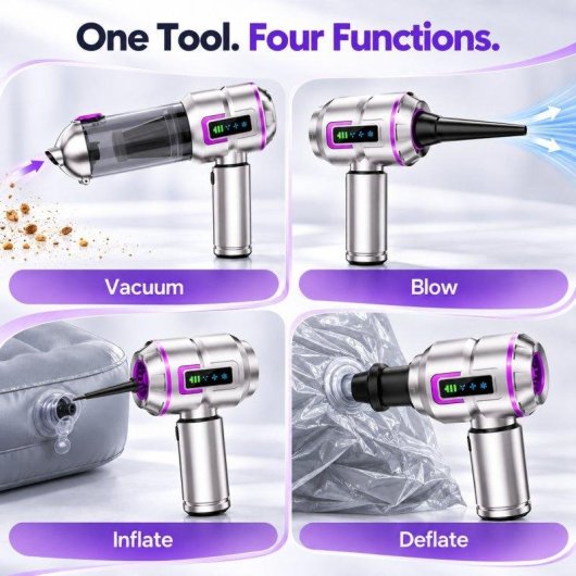 Aspirateur à Main Sans Fil Blossom 6000mAh Argent et Violet 4-en-1