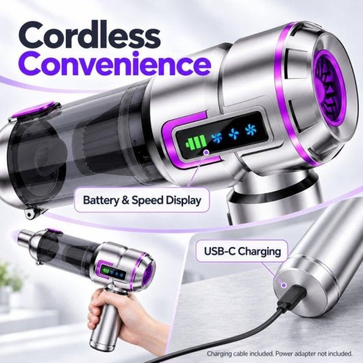 Aspirateur à Main Sans Fil Blossom 6000mAh Argent et Violet 4-en-1