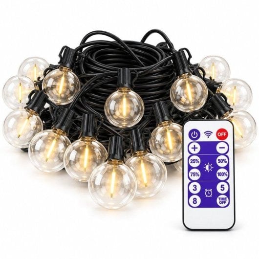 Guirnalda luminosa Blossom G40 de 30 m con mando, luz cálida e IP44