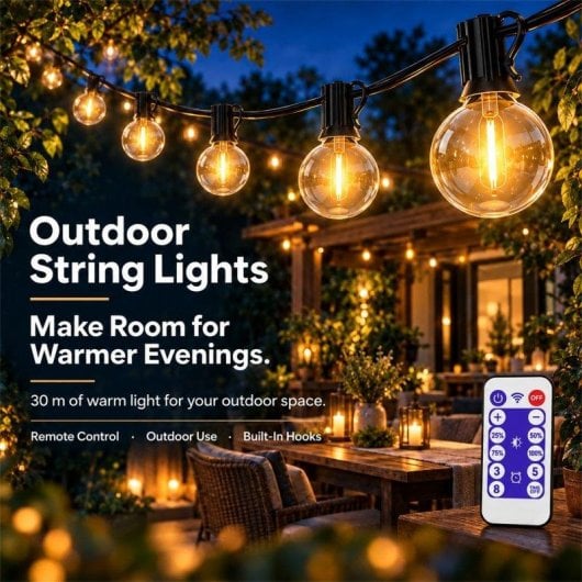 Guirnalda luminosa Blossom G40 de 30 m con mando, luz cálida e IP44