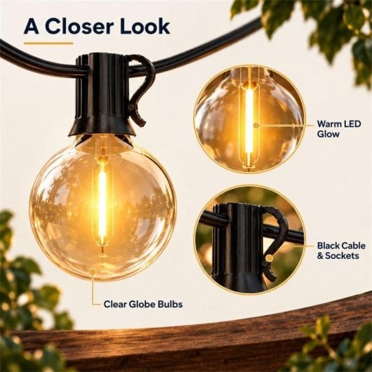 Guirnalda luminosa Blossom G40 de 30 m con mando, luz cálida e IP44