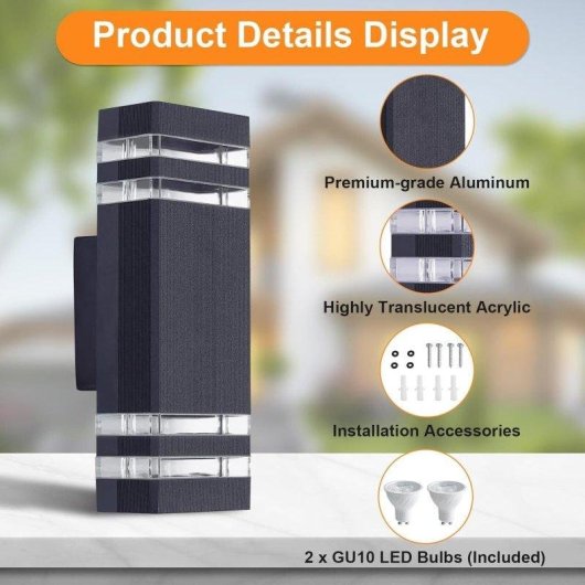 Aplique exterior Blossom de doble haz IP65 antracita con 2 LED GU10