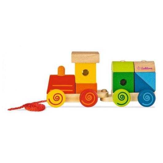 Train en bois Eichhorn avec sons et blocs encastrables multicolores