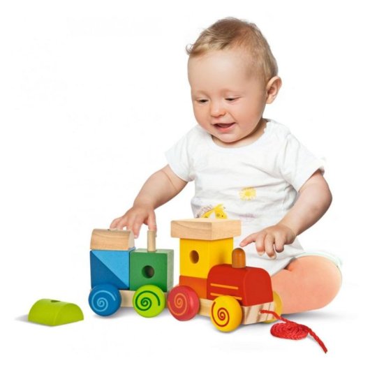 Train en bois Eichhorn avec sons et blocs encastrables multicolores