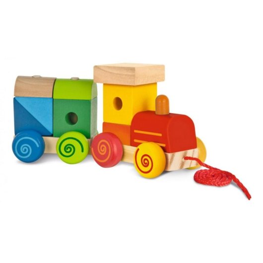Train en bois Eichhorn avec sons et blocs encastrables multicolores