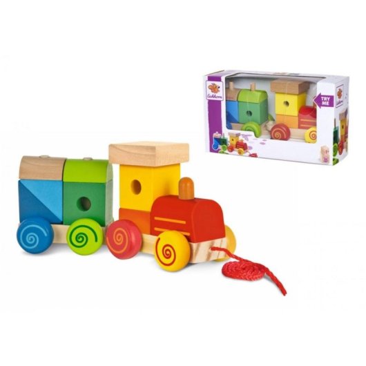 Train en bois Eichhorn avec sons et blocs encastrables multicolores