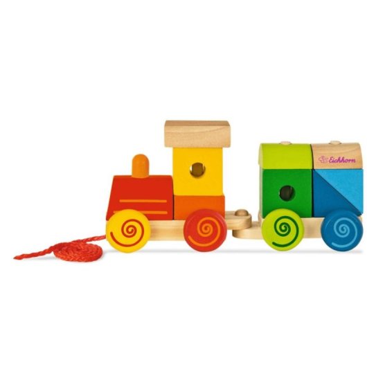 Train en bois Eichhorn avec sons et blocs encastrables multicolores