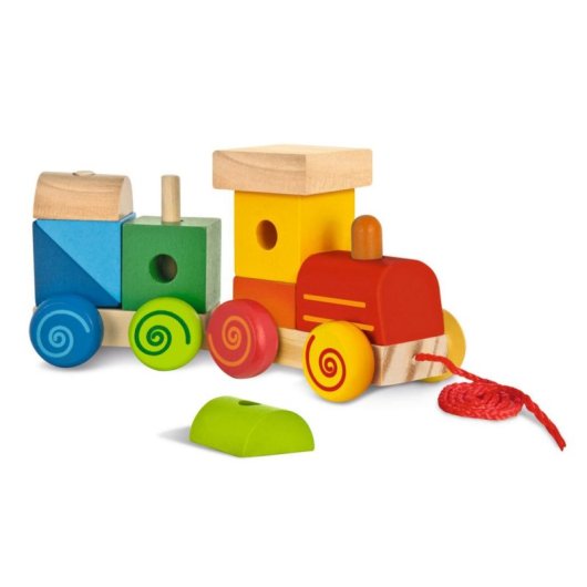 Train en bois Eichhorn avec sons et blocs encastrables multicolores