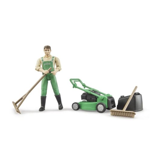 Figurine d'action BRUDER bworld Jardinier avec coupe-bordure et outils