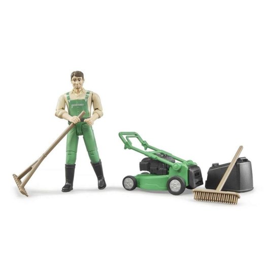 Figurine d'action BRUDER bworld Jardinier avec coupe-bordure et outils