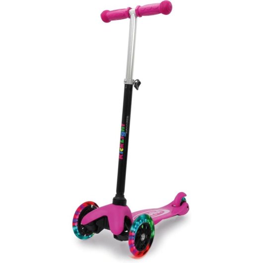 Patinete infantil Jamara KickLight de 3 ruedas luminosas, plegable, negro y rosa