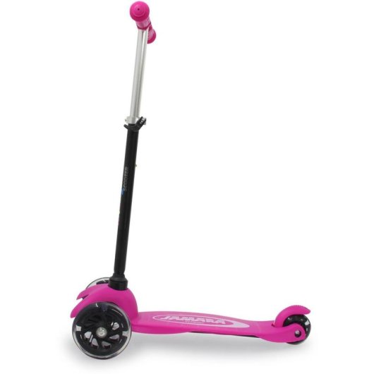 Patinete infantil Jamara KickLight de 3 ruedas luminosas, plegable, negro y rosa