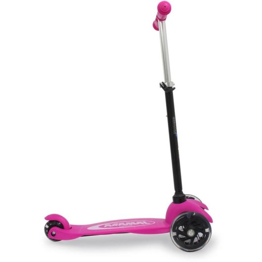 Patinete infantil Jamara KickLight de 3 ruedas luminosas, plegable, negro y rosa