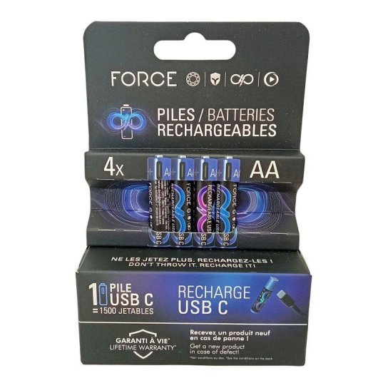 Pilha AA LR6 Li-ion recarregável USB-C 2000 mAh Pack 4