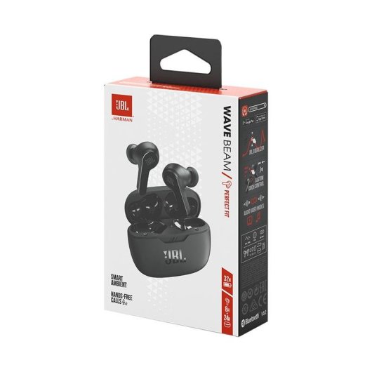 Auriculares JBL Wave Beam sans fil Bluetooth IP54 pour appels et musique noirs