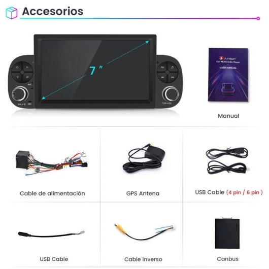 Autoradio 2DIN JUNSUN Fiat Panda CarPlay Android Auto 64Go
