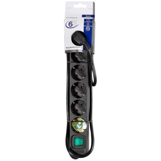Multipresa Vivanco VVELSTR6SCHSWKP 6 prese con interruttore e cavo 1,4 m