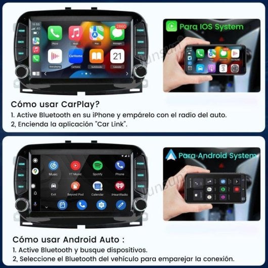 Autoradio 2 Din JUNSUN Fiat 500 CarPlay Android Auto GPS 64GB