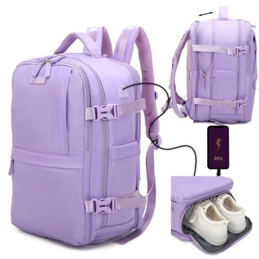 Mochila de cabina RAYKONG 40x30x20 cm 24 L impermeable portátil 16" morada