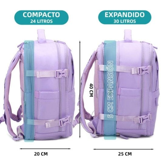 Mochila de cabina RAYKONG 40x30x20 cm 24 L impermeable portátil 16" morada