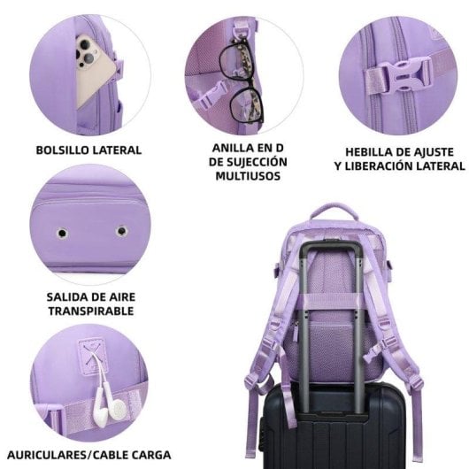 Mochila de cabina RAYKONG 40x30x20 cm 24 L impermeable portátil 16" morada