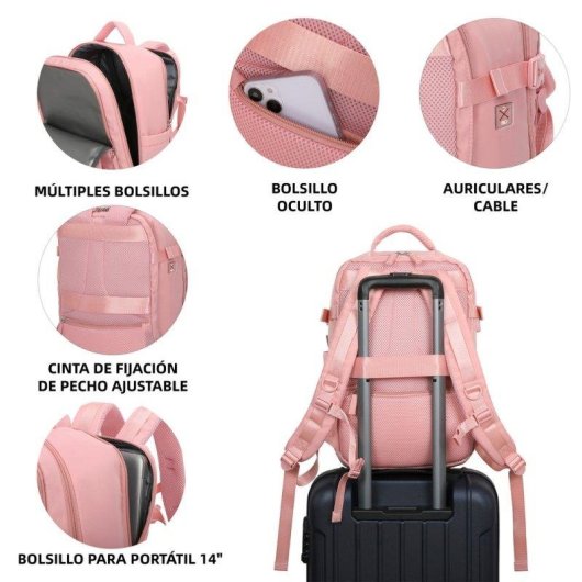 Mochila RAYKONG Cabina Ryanair 40x30x20 cm 24L Impermeable Rosa