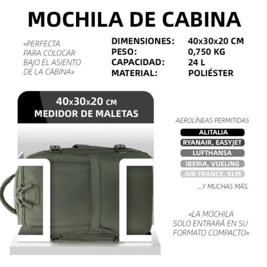 Mochila de cabina RAYKONG 40x30x20 cm 24 L impermeable portátil 16" verde
