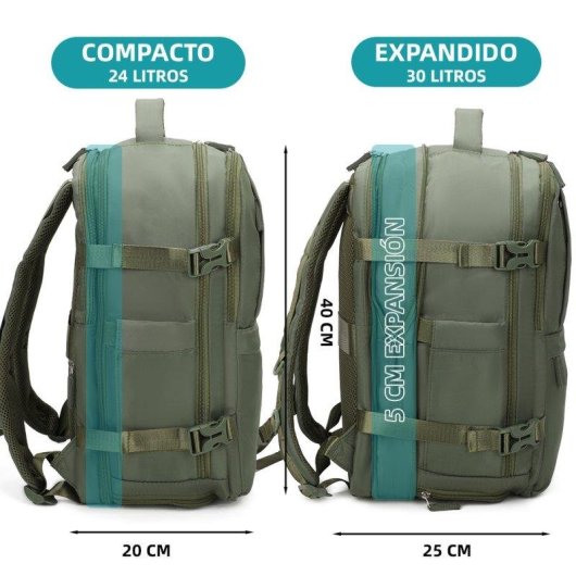 Mochila de cabina RAYKONG 40x30x20 cm 24 L impermeable portátil 16" verde