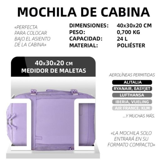 Mochila Raykong Cabina 40x30x20 cm 24L Impermeable Morado
