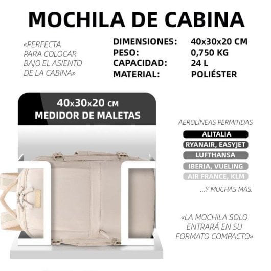 Mochila de cabina RAYKONG 40x30x20cm 24L Impermeable Portátil 16" Khaki