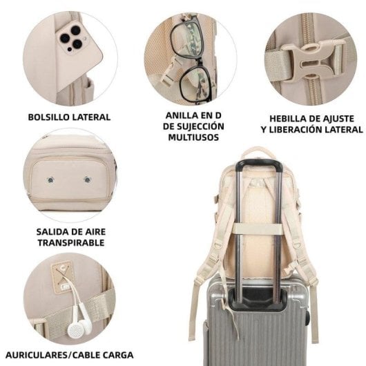 Mochila de cabina RAYKONG 40x30x20cm 24L Impermeable Portátil 16" Khaki