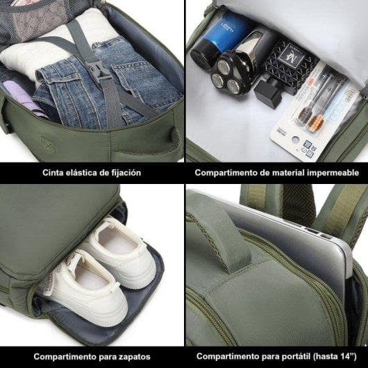Mochila Raykong Cabina Expandible 40x20x25 cm Portátil 15" Verde