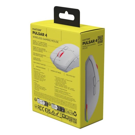 Souris HATOR Pulsar 4 Gaming 2,4 GHz Bluetooth USB 16000 DPI Blanc RGB