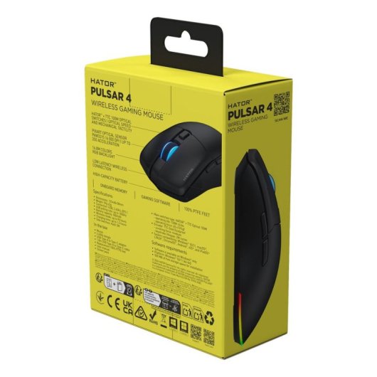 Ratón HATOR Pulsar 4 Gaming 2,4 GHz Bluetooth USB-C 16000 DPI Noir