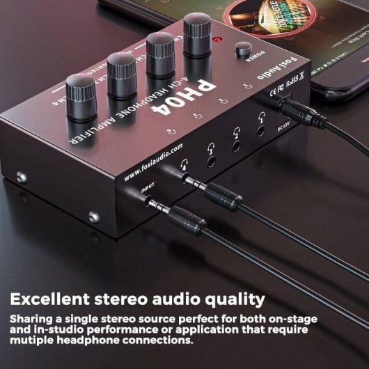 Amplificador de auriculares Fosi Audio PH04 4 canales 40 mW por canal Jack 3,5 mm