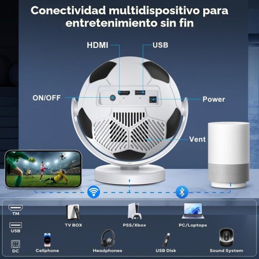Proyector Klack portátil HD 170 Lúmenes 135" Android 14