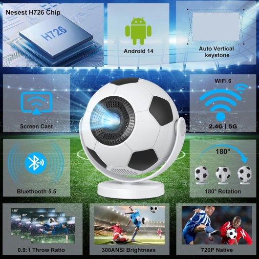 Proyector Klack portátil HD 170 Lúmenes 135" Android 14