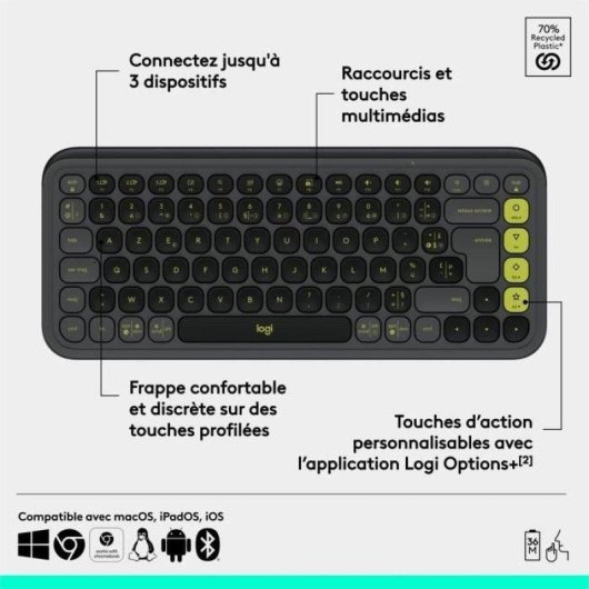 Clavier Logitech POP ICON KEYS Mini Sans Fil Bluetooth AZERTY Graphite