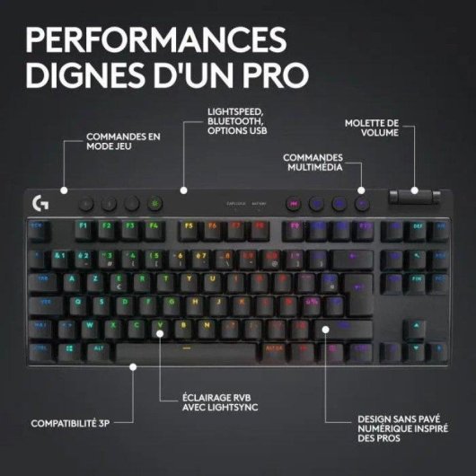 Clavier Logitech G Pro X TKL Lightspeed Wireless USB AZERTY Noir