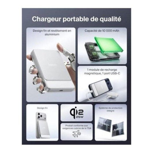 Power Bank Belkin 10000 mAh 30 W Ricarica Rapida Magnetica Bianco