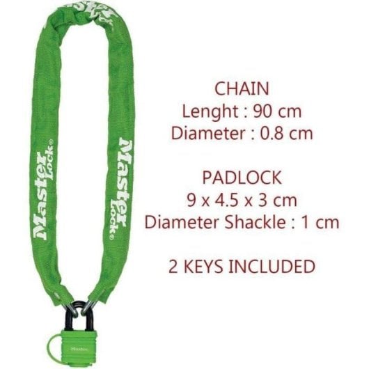Candado con cadena Master Lock Acero 90 cm Cerradura con llave para bicicleta