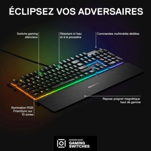 Clavier Steelseries Apex 3 Magnétique Ultra Silencieux Noir AZERTY